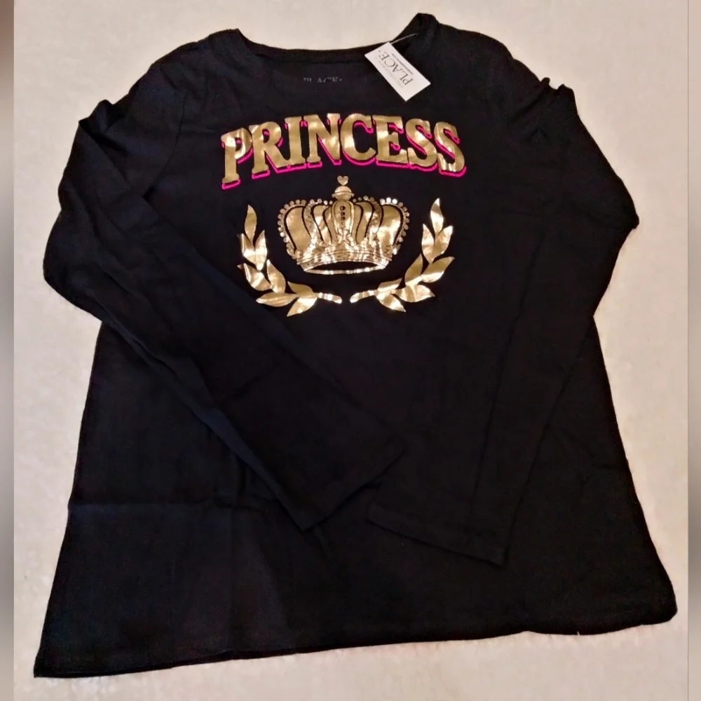 The Children's Place black gold pink long sleeve Princess foil letter top NWT